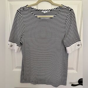 Chico's Black and White Striped Ribbed Top